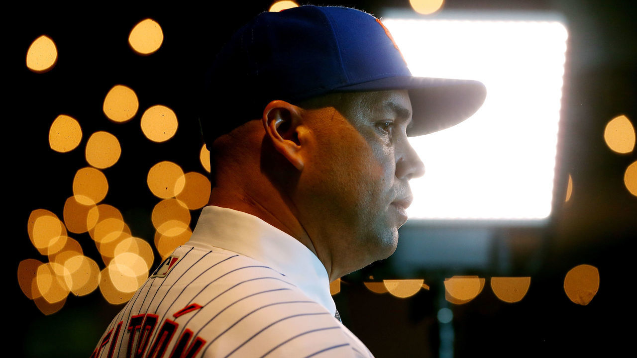 NEW YORK, NY - NOVEMBER 04: Carlos Beltran talks to the media after being introduced the manager of the New York Mets during a press conference at Citi Field on November 4, 2019 in New York City.