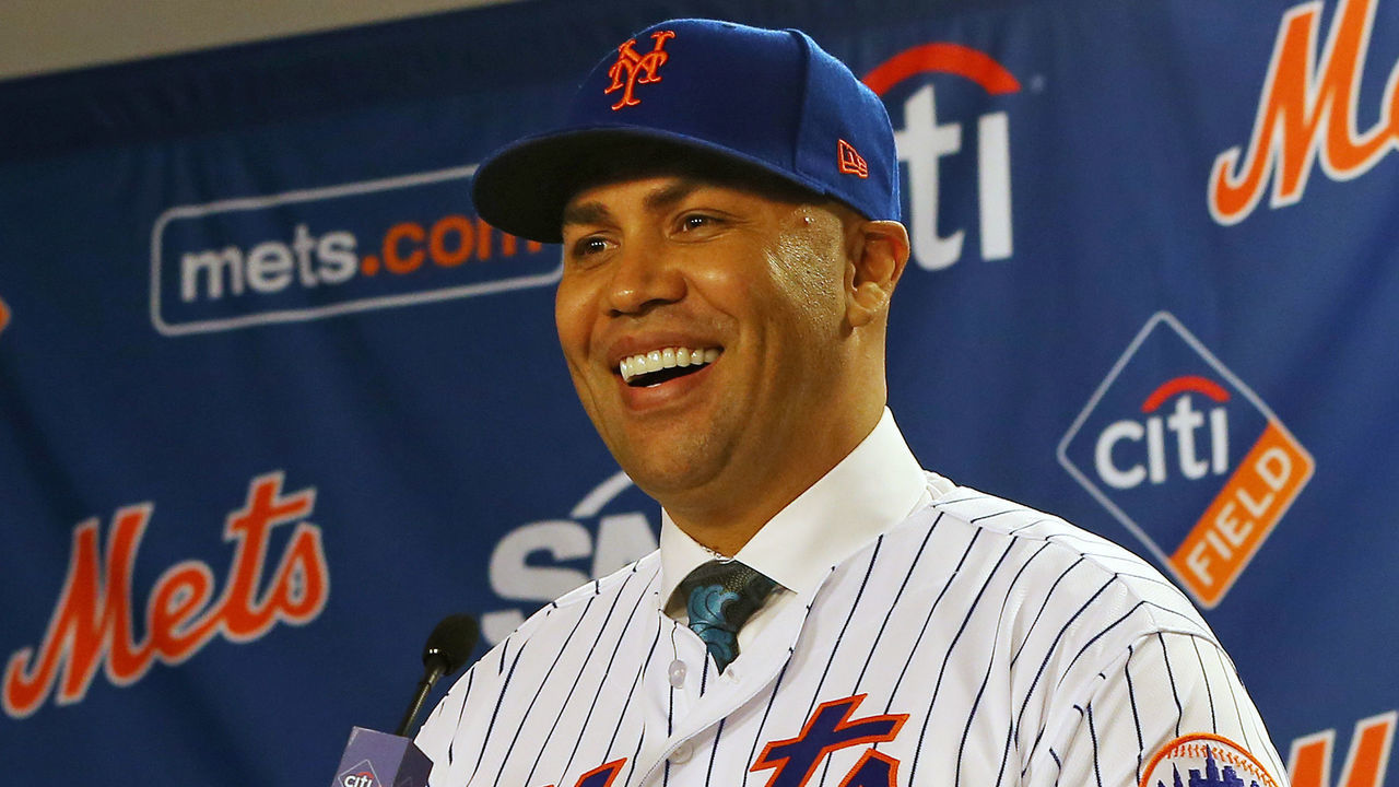 NEW YORK, NY - NOVEMBER 04: Carlos Beltran talks to the media after being introduced as manager of the New York Mets during a press conference at Citi Field on November 4, 2019 in New York City.