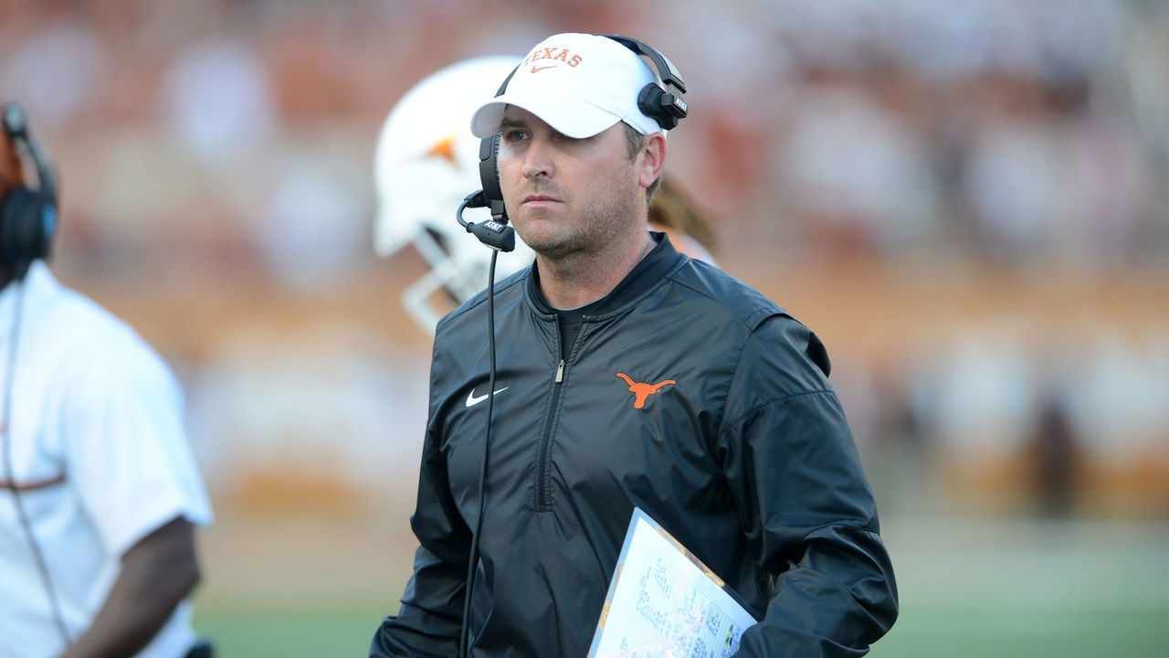 15 October 2016: Texas offensive coordinator Sterlin Gilbert during game against Iowa State at Darrell K. Royal - Texas Memorial Stadium in Austin, TX.