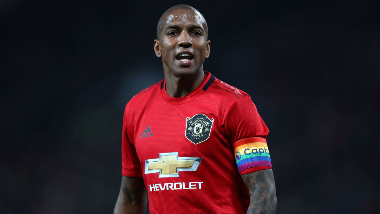 MANCHESTER, ENGLAND - DECEMBER 04: Ashley Young of Manchester United during the Premier League match between Manchester United and Tottenham Hotspur at Old Trafford on December 04, 2019 in Manchester, United Kingdom.