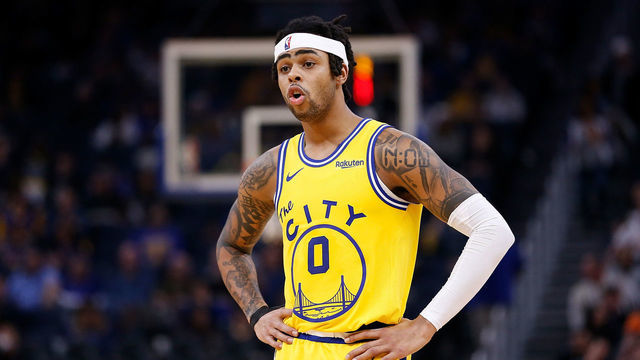 SAN FRANCISCO, CALIFORNIA - DECEMBER 27: D'Angelo Russell #0 of the Golden State Warriors looks on in the second half against the Phoenix Suns at Chase Center on December 27, 2019 in San Francisco, California. NOTE TO USER: User expressly acknowledges and agrees that, by downloading and/or using this photograph, user is consenting to the terms and conditions of the Getty Images License Agreement.