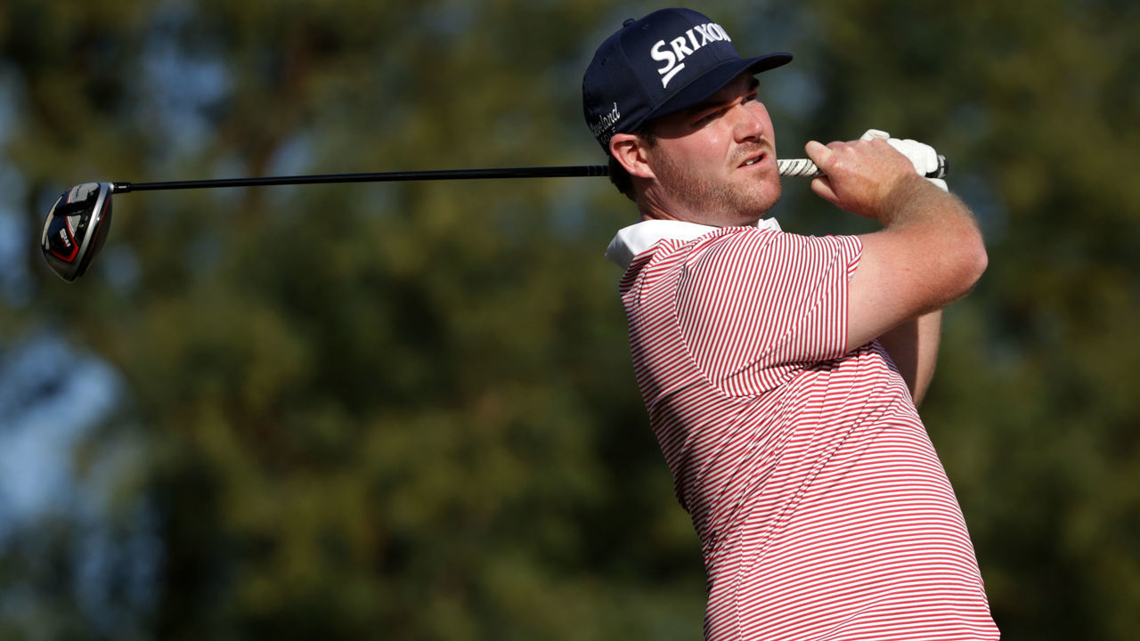 LA QUINTA, CALIFORNIA - JANUARY 16: Grayson Murray tees off on the ninth hole during the first round of The American Express tournament at the Stadium Course at PGA West on January 16, 2020 in La Quinta, California.