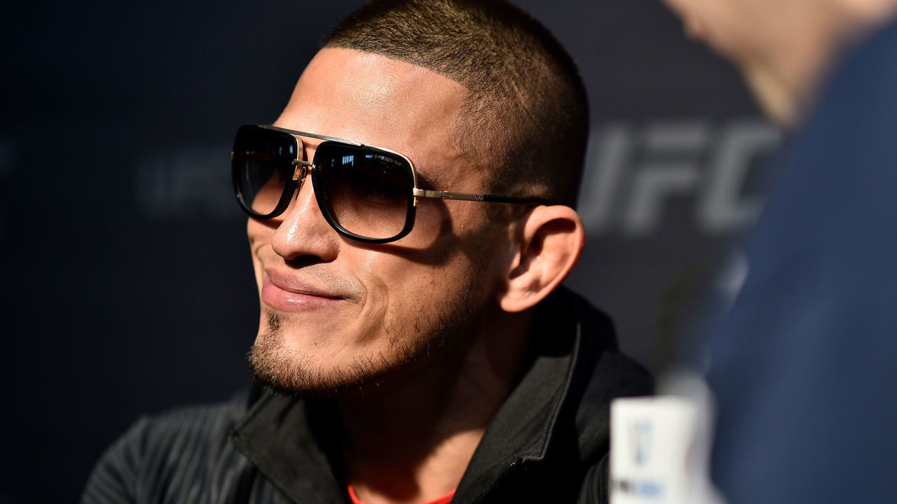 LAS VEGAS, NV - JANUARY 16: Anthony Pettis interacts with the media during the UFC 246 Ultimate Media Day at UFC APEX on January 16, 2020 in Las Vegas, Nevada.