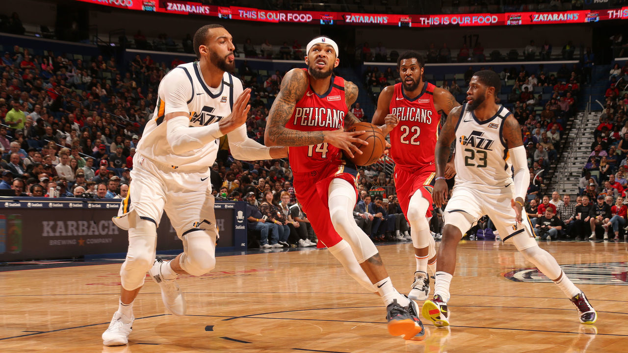 NEW ORLEANS, LA - JANUARY 16: Brandon Ingram #14 of the New Orleans Pelicans handles the ball against the Utah Jazz on January 16, 2020 at the Smoothie King Center in New Orleans, Louisiana. Mandatory Copyright Notice: Copyright 2020 NBAE