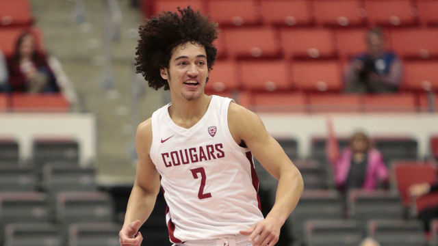PULLMAN, WASHINGTON - DECEMBER 19: CJ Elleby #2 of the Washington State Cougars reacts after scoring a field goal against the Florida A&M Rattlers in the second half at Beasley Coliseum on December 19, 2019 in Pullman, Washington. Washington State defeats Florida A&M 87-73.