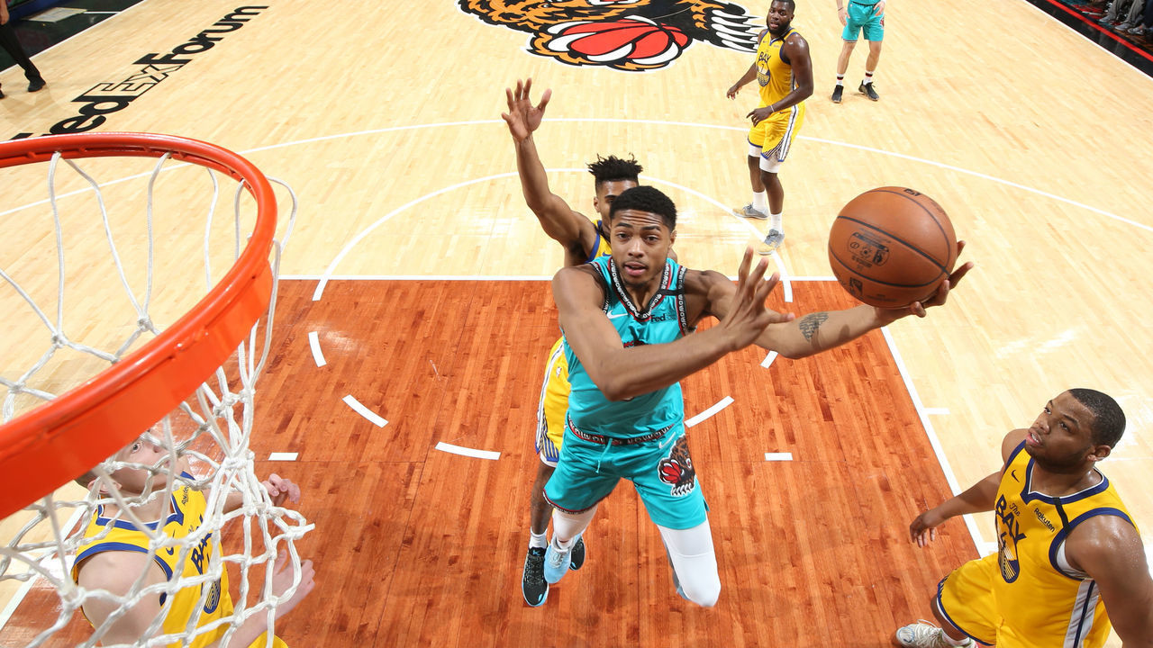 MEMPHIS, TN - JANUARY 12: Bruno Caboclo #5 of the Memphis Grizzlies shoots the ball against the Golden State Warriors on January 12, 2020 at FedExForum in Memphis, Tennessee. Mandatory Copyright Notice: Copyright 2020 NBAE