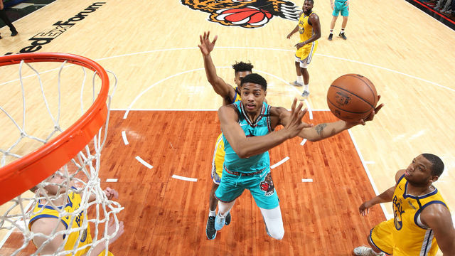 MEMPHIS, TN - JANUARY 12: Bruno Caboclo #5 of the Memphis Grizzlies shoots the ball against the Golden State Warriors on January 12, 2020 at FedExForum in Memphis, Tennessee. Mandatory Copyright Notice: Copyright 2020 NBAE