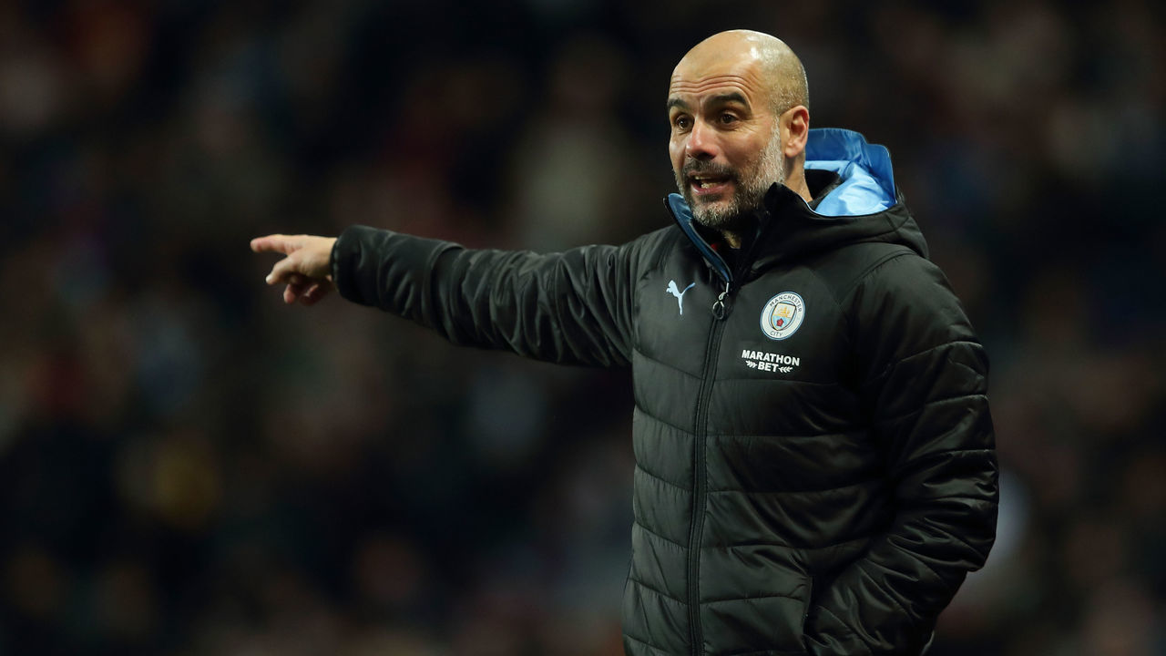 BIRMINGHAM, ENGLAND - JANUARY 12: Manchester City manager / head coach Pep Guardiola during the Premier League match between Aston Villa and Manchester City at Villa Park on January 12, 2020 in Birmingham, United Kingdom.