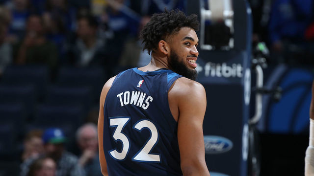 MINNEAPOLIS, MN - DECEMBER 11: Karl-Anthony Towns #32 of the Minnesota Timberwolves looks on against the Utah Jazz on December 11, 2019 at Target Center in Minneapolis, Minnesota. Mandatory Copyright Notice: Copyright 2019 NBAE
