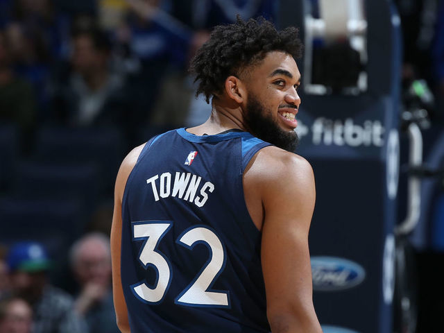 MINNEAPOLIS, MN - DECEMBER 11: Karl-Anthony Towns #32 of the Minnesota Timberwolves looks on against the Utah Jazz on December 11, 2019 at Target Center in Minneapolis, Minnesota. Mandatory Copyright Notice: Copyright 2019 NBAE
