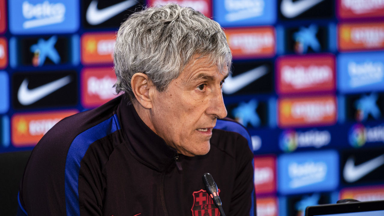 Quique Setien coach of FC Barcelona during the press conference at Ciutat Esportiva Joan Gamper on January 18, 2020 in Barcelona, Spain.
