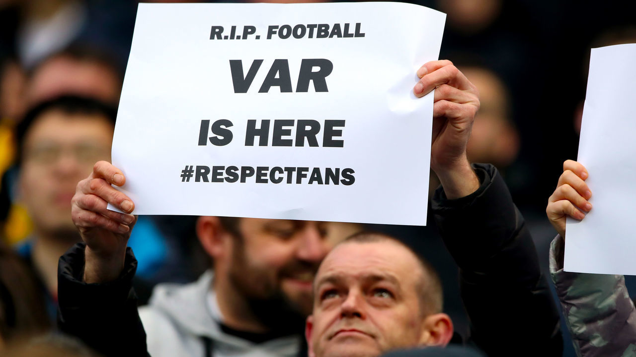 Fans protest against VAR in the stands Manchester City v Crystal Palace - Premier League - Etihad Stadium 18-01-2020 .