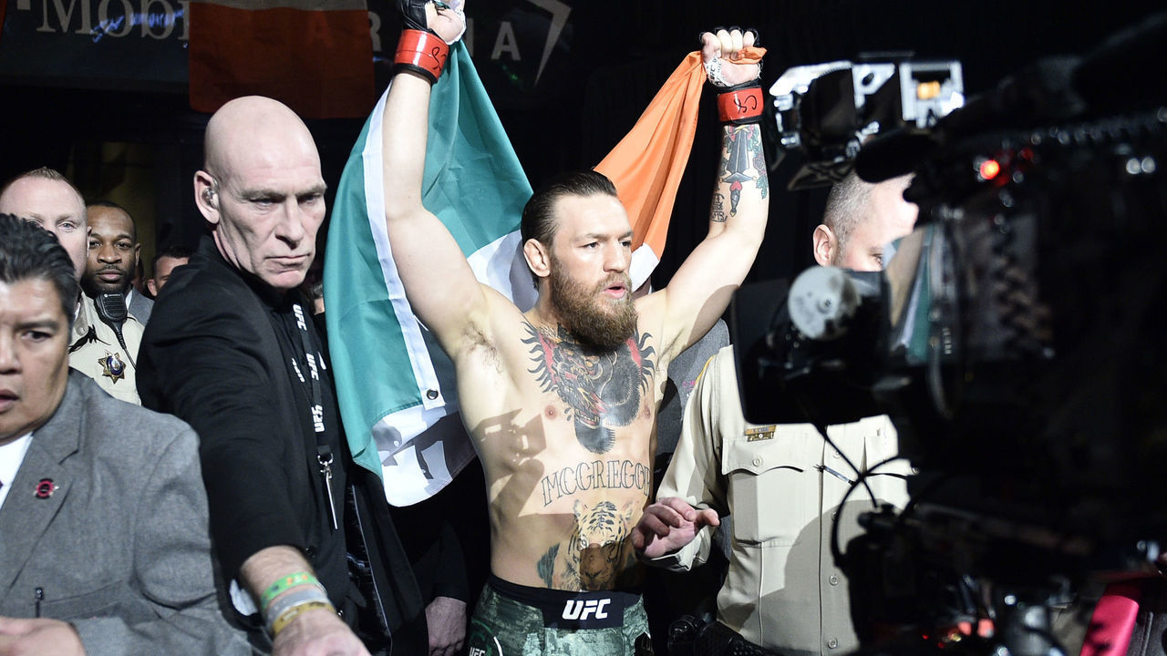 LAS VEGAS, NEVADA - JANUARY 18: Conor McGregor of Ireland walks to the octagon in his welterweight fight during the UFC 246 event at T-Mobile Arena on January 18, 2020 in Las Vegas, Nevada.