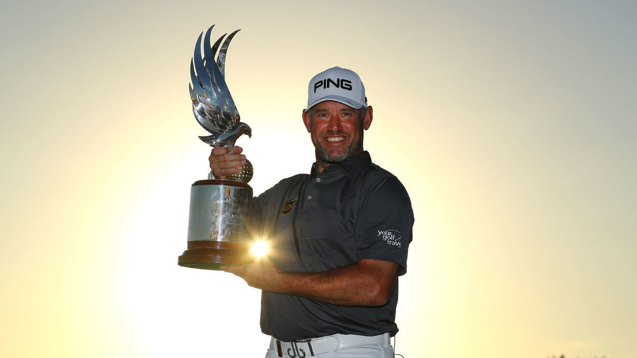 ABU DHABI, UNITED ARAB EMIRATES - JANUARY 19: Lee Westwood of England poses with the trophy after winning the Abu Dhabi HSBC Championship presented by EGA at Abu Dhabi Golf Club on January 19, 2020 in Abu Dhabi, United Arab Emirates.