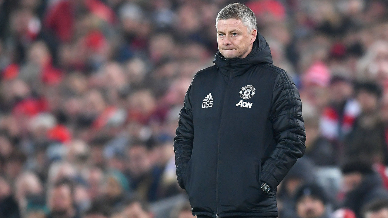 LIVERPOOL, ENGLAND - JANUARY 19: Ole Gunnar Solskjaer, Manager of Manchester United looks on during the Premier League match between Liverpool FC and Manchester United at Anfield on January 19, 2020 in Liverpool, United Kingdom.