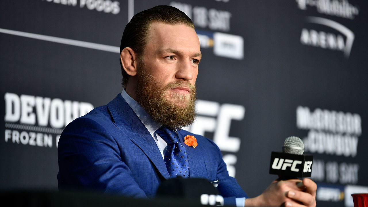 LAS VEGAS, NV - JANUARY 18: Conor McGregor of Ireland speaks to the media following the UFC 246 event at T-Mobile Arena on January 18, 2020 in Las Vegas, Nevada.