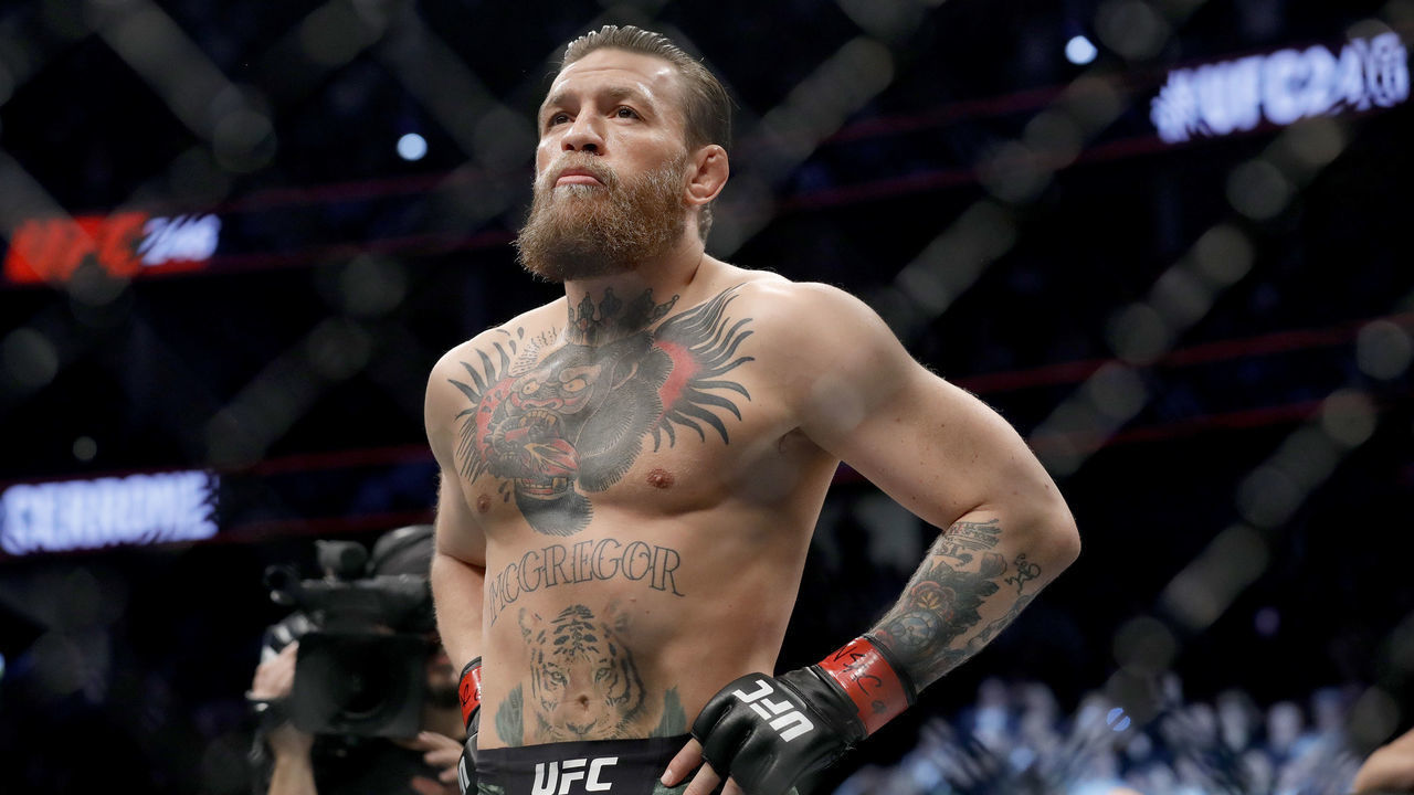 LAS VEGAS, NEVADA - JANUARY 18: Conor McGregor reacts before taking on Donald Cerrone in their welterweight bout during UFC246 at T-Mobile Arena on January 18, 2020 in Las Vegas, Nevada.