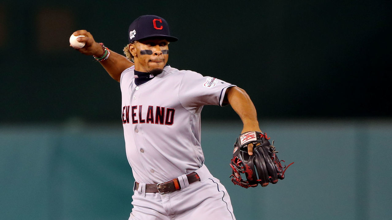 WASHINGTON, DC - SEPTEMBER 27: Francisco Lindor #12 of the Cleveland Indians throws to first for the out during the game between the Cleveland Indians and the Washington Nationals at Nationals Park on Friday, September 27, 2019 in Washington, District of Columbia.