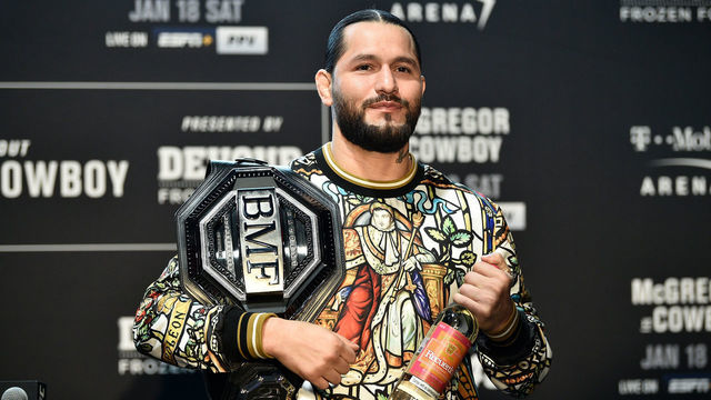 LAS VEGAS, NV - JANUARY 16: UFC welterweight Jorge Masvidal interacts with the media during the UFC 246 Ultimate Media Day at UFC APEX on January 16, 2020 in Las Vegas, Nevada.