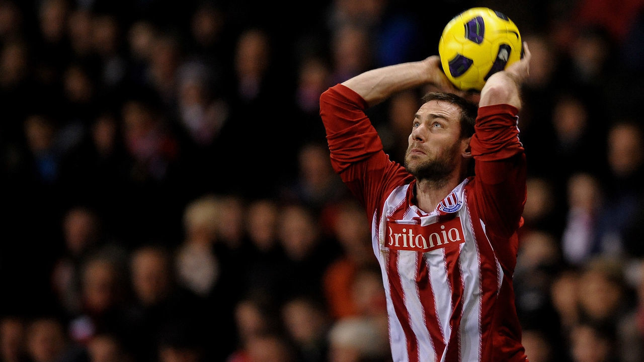 STOKE ON TRENT, ENGLAND - FEBRUARY 28: Rory Delap of Stoke City takes a throw in during the Barclays Premier League match between Stoke City and West Bromwich Albion at The Britannia Stadium on February 28, 2011 in Stoke on Trent, England.