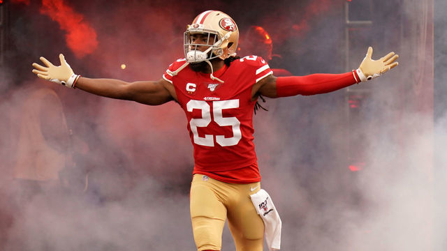 SANTA CLARA, CALIFORNIA - JANUARY 19: Richard Sherman #25 of the San Francisco 49ers runs onto the field prior to the start of the NFC Championship game against the Green Bay Packers at Levi's Stadium on January 19, 2020 in Santa Clara, California.