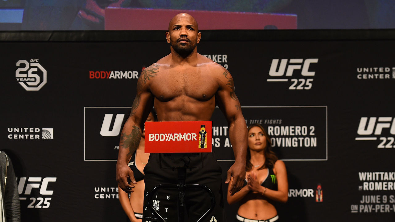 Yoel Romero of Cuba poses on the scale during the UFC 248 weigh-in at  News Photo - Getty Images