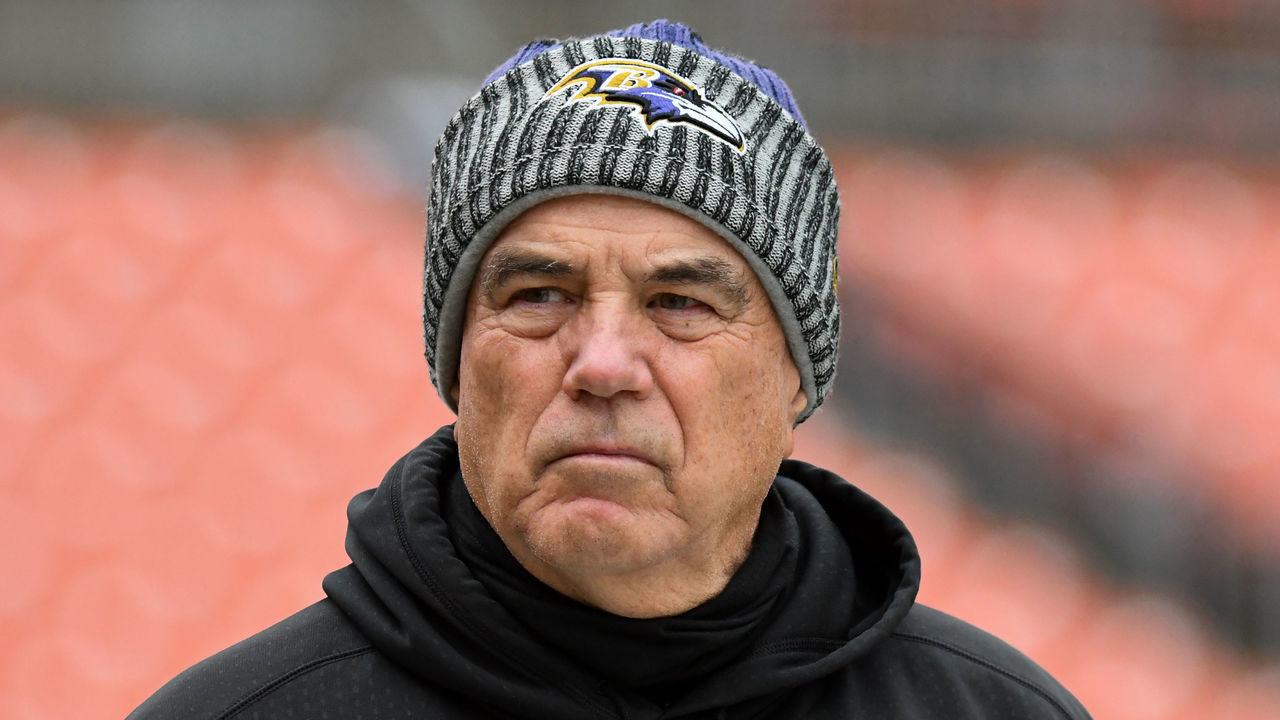 CLEVELAND, OH - DECEMBER 17, 2017: Defensive coordinator Dean Pees of the Baltimore Ravens walks onto the field prior to a game on December 17, 2017 against the Cleveland Browns at FirstEnergy Stadium in Cleveland, Ohio. Baltimore won 27-10. (Photo by: 2017 Nick Cammett/Diamond Images/Getty Images)