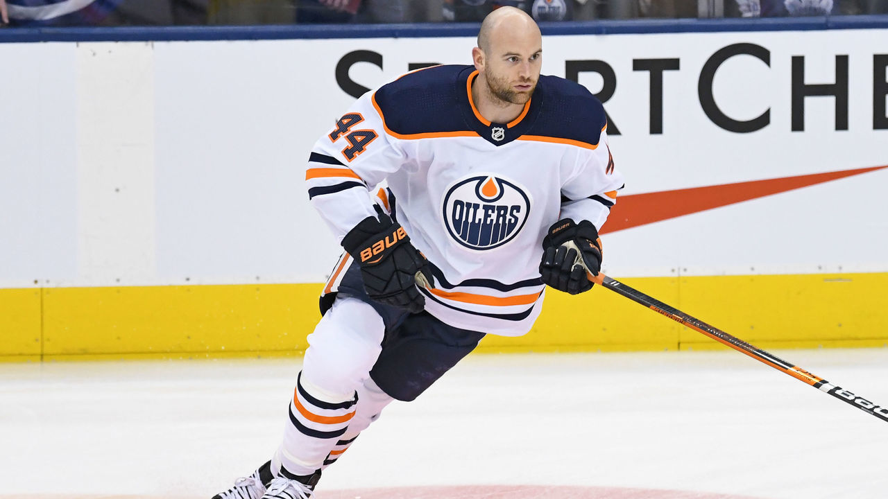 TORONTO, ON - JANUARY 06: Edmonton Oilers Right Wing Zack Kassian (44) in warmups prior to the regular season NHL game between the Edmonton Oilers and Toronto Maple Leafs on January 6, 2020 at Scotiabank Arena in Toronto, ON.