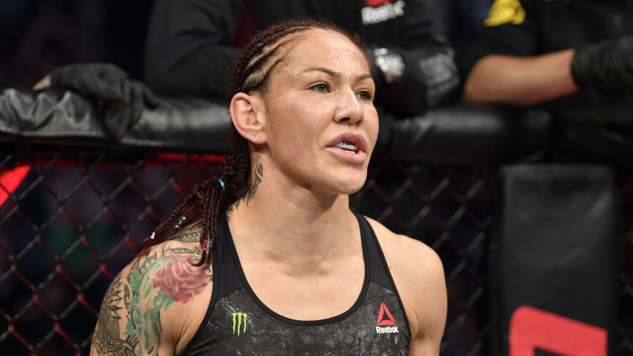 EDMONTON, ALBERTA - JULY 27: Cris Cyborg of Brazil prepares to fight Felicia Spencer of Canada in their featherweight bout during the UFC 240 event at Rogers Place on July 27, 2019 in Edmonton, Alberta, Canada.