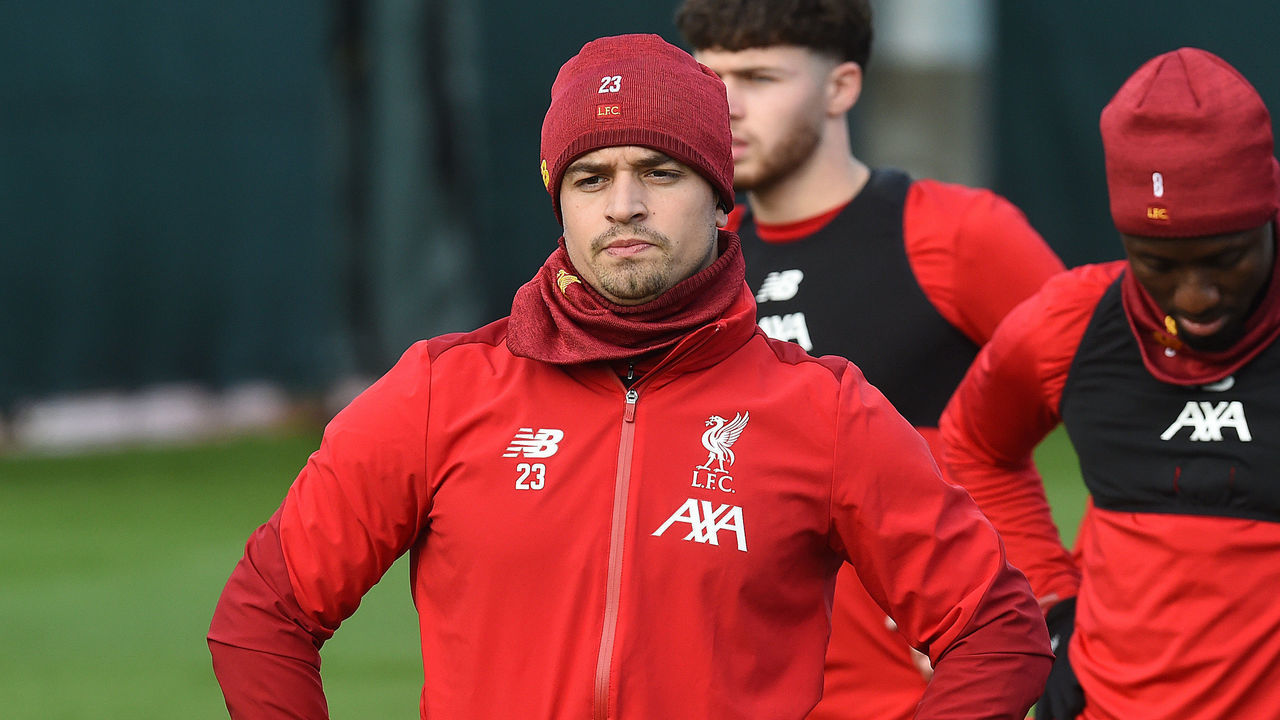 LIVERPOOL, ENGLAND - DECEMBER 24: (THE SUN OUT, THE SUN ON SUNDAY OUT) Xherdan Shaqiri of Liverpool during a training session at Melwood Training Ground on December 24, 2019 in Liverpool, England.