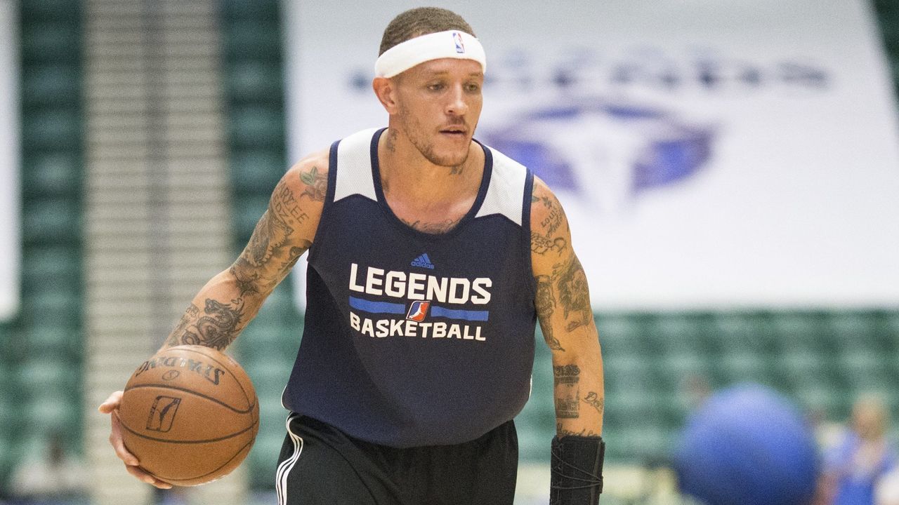Frisco, TX- April 1: Texas Legends basketball player Delonte West on the court during a solo pre-game workout at the Dr. Pepper Arena on April 1, 2015 in Frisco, Texas. West is currently on the disabled list with the Frisco, Texas D-League team Texas Legends. He has a wrist injury on his left hand. West has had an interesting career path in the NBA and hopes to again play on an NBA team.
