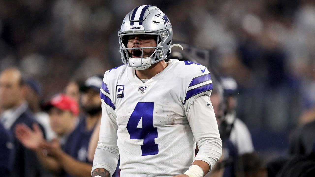ARLINGTON, TEXAS - DECEMBER 29: Dak Prescott #4 of the Dallas Cowboys reacts in the third quarter against the Washington Redskins in the game at AT&T Stadium on December 29, 2019 in Arlington, Texas.