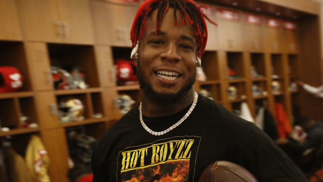 SANTA CLARA, CA - JANUARY 11: Kwon Alexander #56 of the San Francisco 49ers stands in the locker room prior to the game against the Minnesota Vikings at Levi's Stadium on January 11, 2020 in Santa Clara, California. The 49ers defeated the Vikings 27-10.