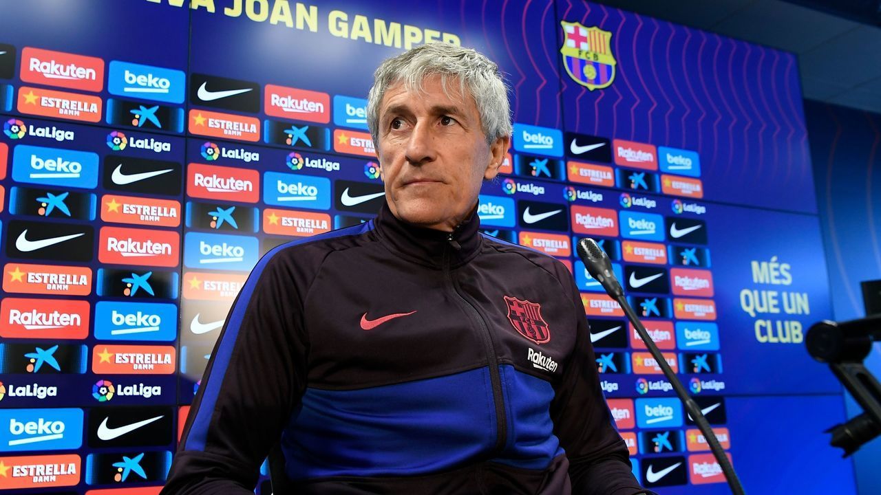 Barcelona's new coach, Spaniard Quique Setien, holds a press conference at the Joan Gamper Sports City training ground in Sant Joan Despi on January 18, 2020.