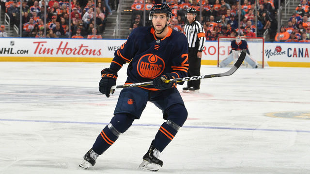 EDMONTON, AB - OCTOBER 18: Brandon Manning #26 of the Edmonton Oilers skates during the game against the Detroit Red Wings on October 18, 2019, at Rogers Place in Edmonton, Alberta, Canada.