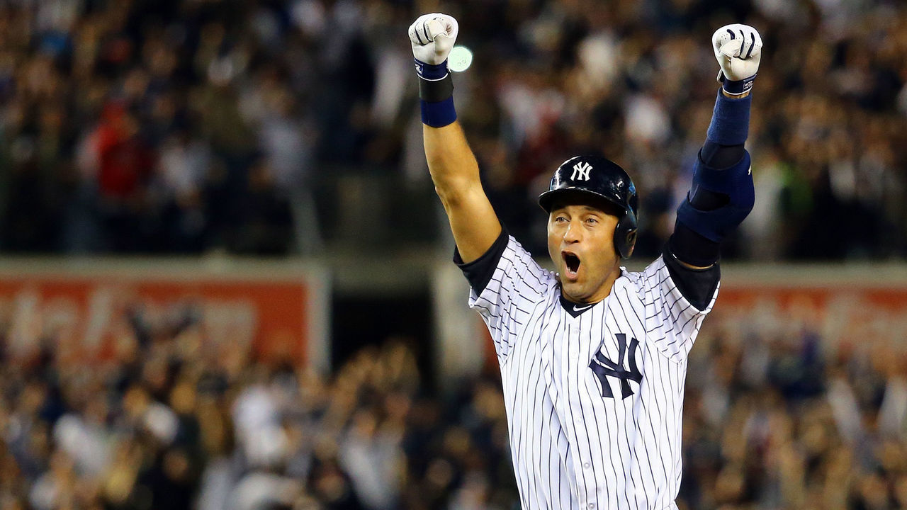 NEW YORK, NY - SEPTEMBER 25: Derek Jeter #2 of the New York Yankees celebrates after a game winning RBI hit in the ninth inning against the Baltimore Orioles in his last game ever at Yankee Stadium on September 25, 2014 in the Bronx borough of New York City.
