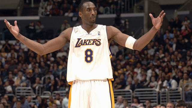 LOS ANGELES - JANUARY 22: Kobe Bryant #8 of the Los Angeles Lakers looks on against the Toronto Raptors on January 22, 2006 at Staples Center in Los Angeles, California. Bryant scored 81 points, the second highest total in NBA history. The Lakers won 122-104. NOTE TO USER: User expressly acknowledges and agrees that, by downloading and/or using this Photograph, user is consenting to the terms and conditions of the Getty Images License Agreement. Mandatory Copyright Notice: Copyright 2006 NBAE