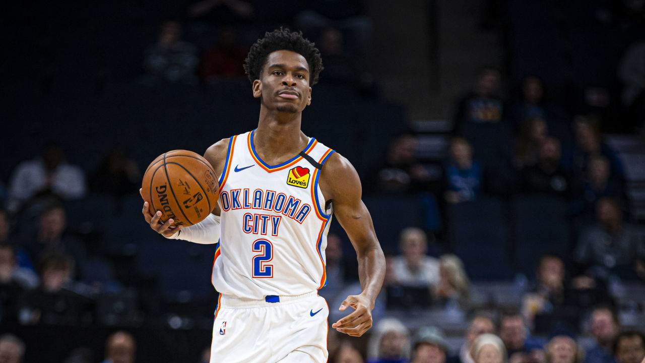MINNEAPOLIS, MN - JANUARY 13: Shai Gilgeous-Alexander #2 of the Oklahoma City Thunder dribbles the ball against the Minnesota Timberwolves on January 13, 2020 at Target Center in Minneapolis, Minnesota. Mandatory Copyright Notice: Copyright 2020 NBAE