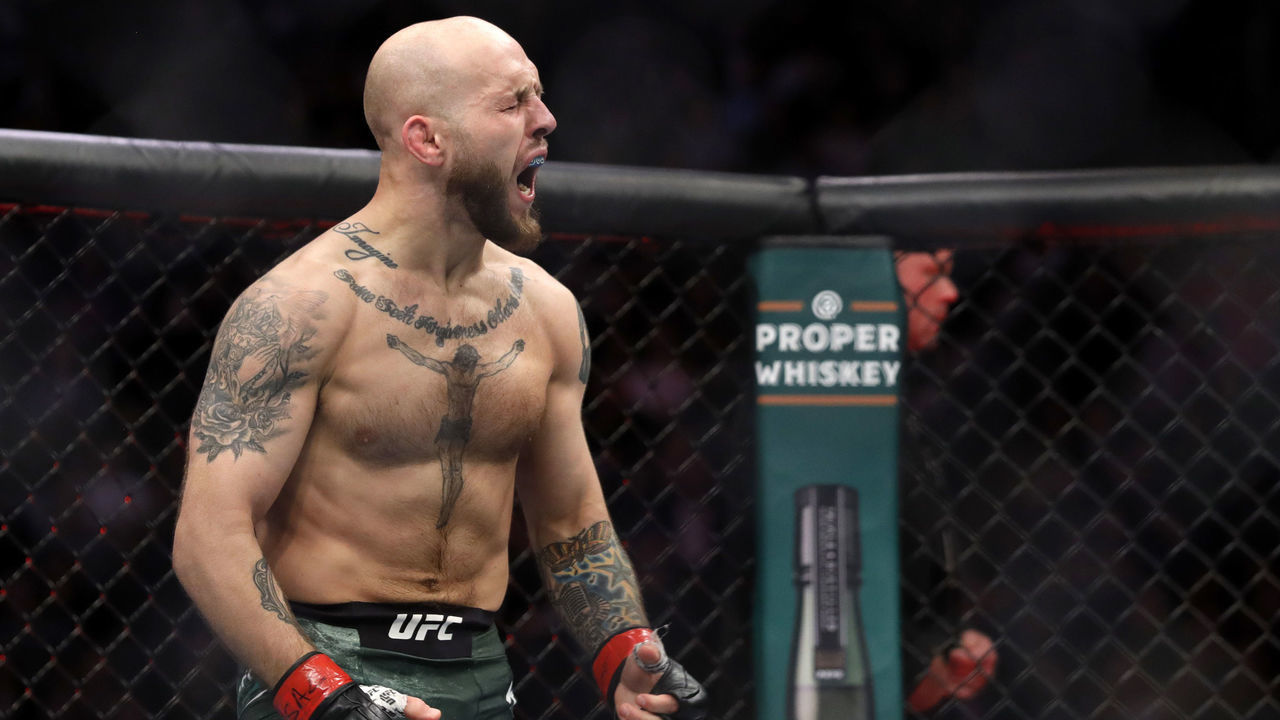 LAS VEGAS, NEVADA - JANUARY 18: Brian Kelleher celebrates his victory over Ode’ Osbourne in a bantamweight bout during UFC 246 at T-Mobile Arena on January 18, 2020 in Las Vegas, Nevada. Kelleher won by submission in the first round.