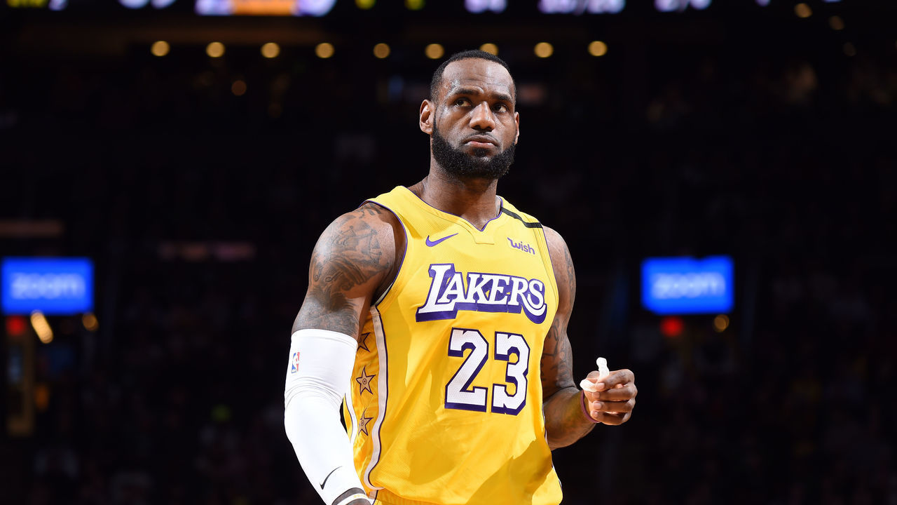 BOSTON, MA - JANUARY 20: LeBron James #23 of the Los Angeles Lakers looks on during the game against the Boston Celtics on January 20, 2020 at the TD Garden in Boston, Massachusetts. Mandatory Copyright Notice: Copyright 2020 NBAE