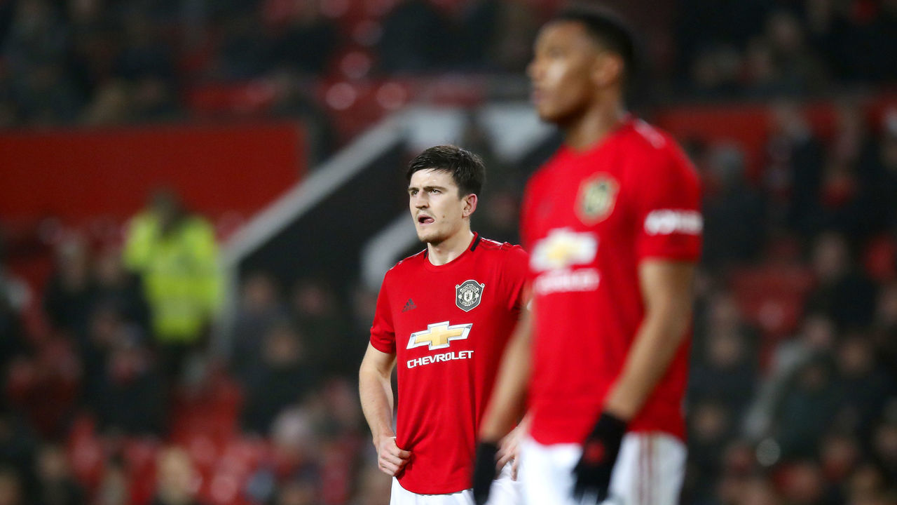 Manchester United's Harry Maguire appears dejected during the Premier League match at Old Trafford, Manchester.