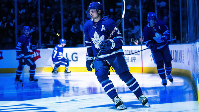 TORONTO, ON - JANUARY 18: Auston Matthews #34 of the Toronto Maple Leafs takes the ice against the Chicago Blackhawks at the Scotiabank Arena on January 18, 2020 in Toronto, Ontario, Canada.