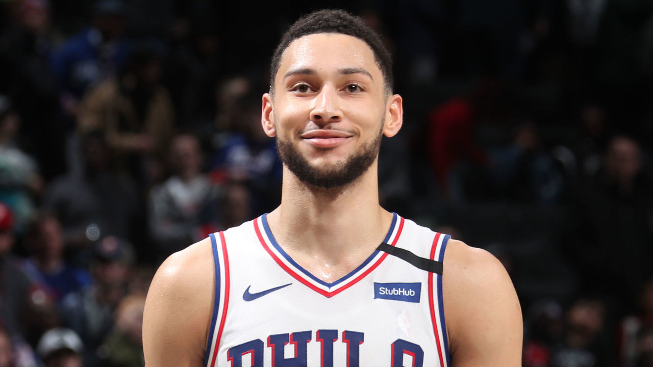 BROOKLYN, NY - JANUARY 20: Ben Simmons #25 of the Philadelphia 76ers smiles during the game against the Brooklyn Nets on January 20, 2020 at Barclays Center in Brooklyn, New York. Mandatory Copyright Notice: Copyright 2020 NBAE