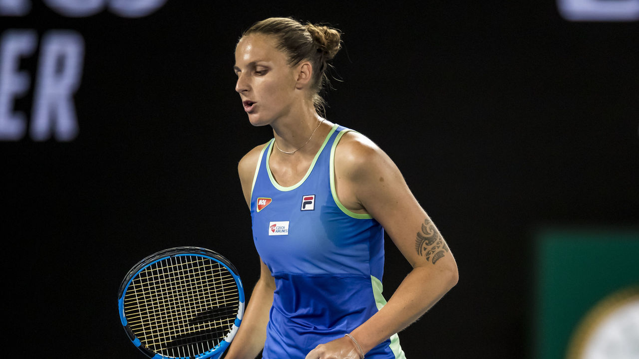 MELBOURNE, VIC - JANUARY 23: Karolina Pliskova of the Czech Republic celebrates during the second round of the 2020 Australian Open on January 23 2020, at Melbourne Park in Melbourne, Australia.