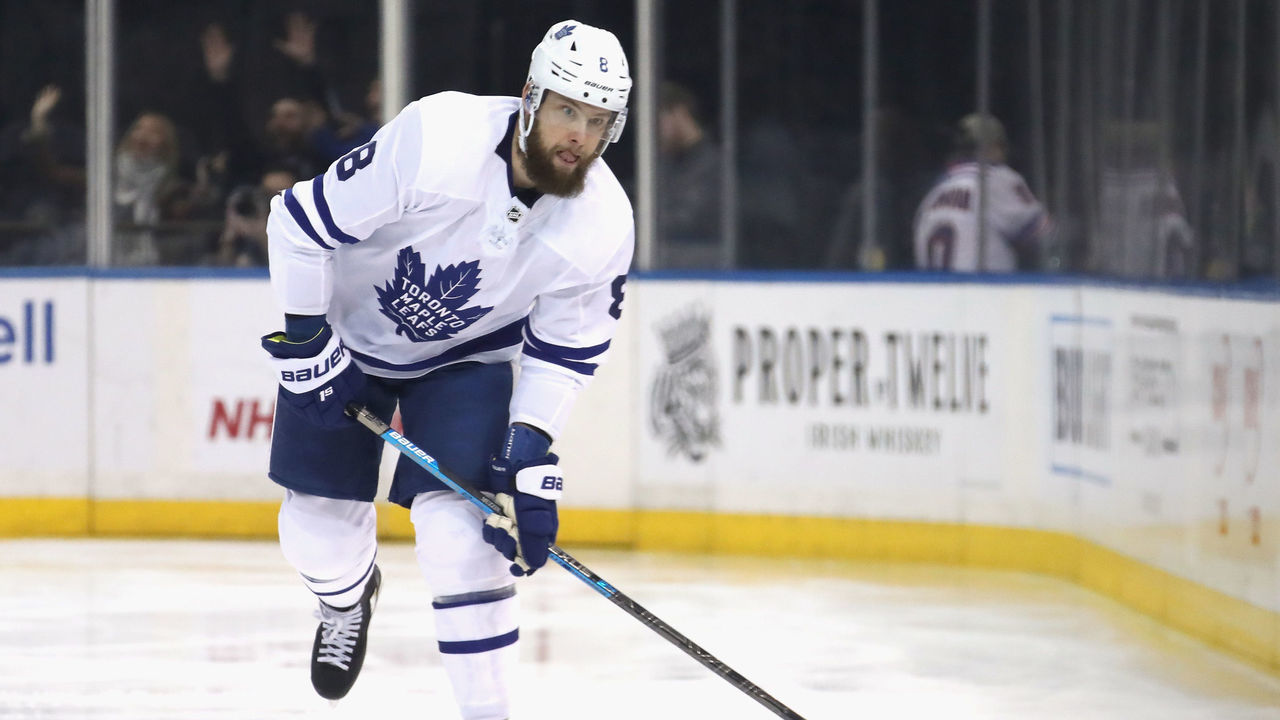 NEW YORK, NEW YORK - DECEMBER 20: Jake Muzzin #8 of the Toronto Maple Leafs skates against the New York Rangers at Madison Square Garden on December 20, 2019 in New York City. The Maple Leafs defeated the Rangers 6-3.