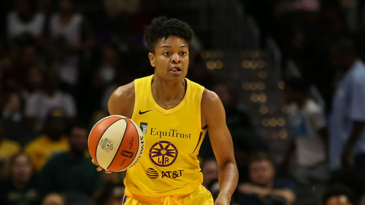 LOS ANGELES, CA - AUGUST 25: Los Angeles Sparks guard Alana Beard #0 during the Connectiut Sun vs Los Angeles Sparks on August 25, 2019, at Staples Center in Los Angeles, CA.