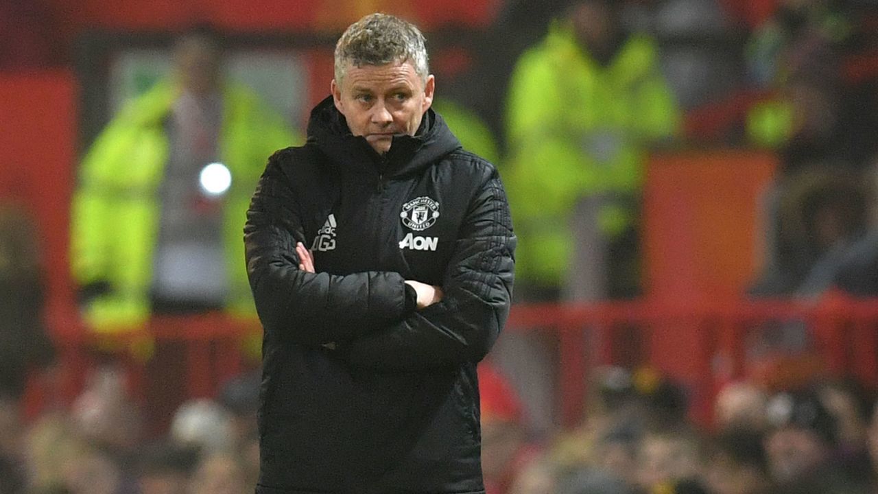Manchester United's Norwegian manager Ole Gunnar Solskjaer reacts during the English Premier League football match between Manchester United and Burnley at Old Trafford in Manchester, north west England, on January 22, 2020.