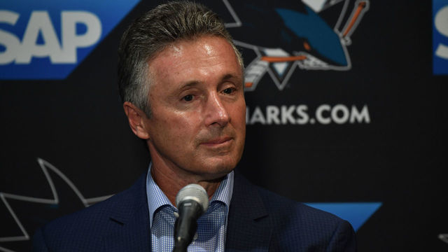 SAN JOSE, CA - SEPTEMBER 19: General Manager Doug Wilson of the San Jose Sharks speaks to the media during a press conference at the Hilton on September 19, 2018 in San Jose, California