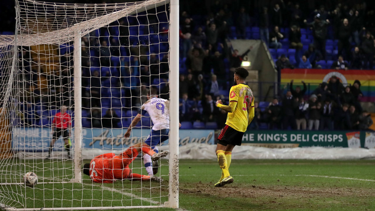 Tranmere Rovers' Paul Mullin celebrates after team-mate Connor Jennings (not pictured) scores his side's second goal of the game during the FA Cup third round replay match at Prenton Park, Birkenhead.