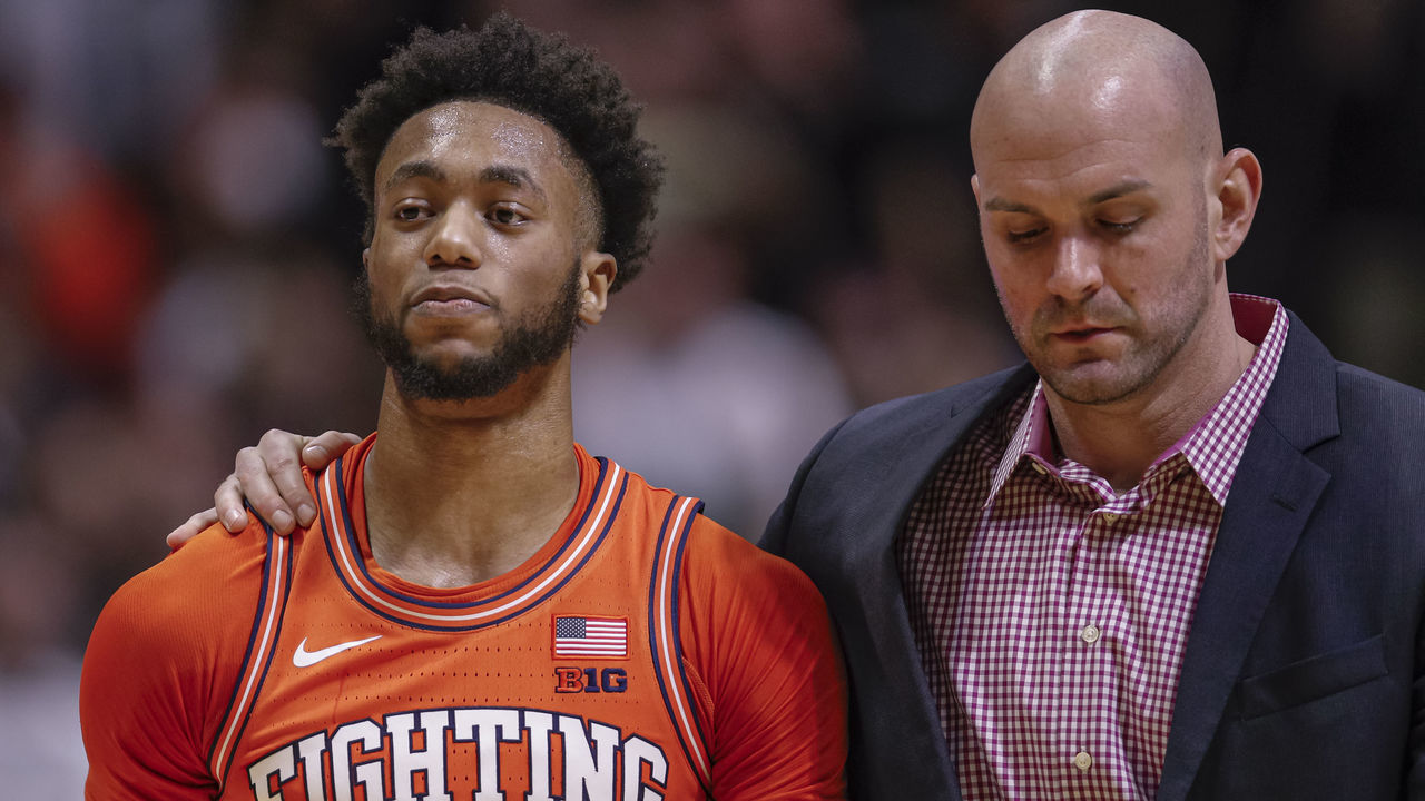 WEST LAFAYETTE, IN - JANUARY 21: Alan Griffin #0 of the Illinois Fighting Illini walks off the court after being ejected during the game against the Purdue Boilermakers at Mackey Arena on January 21, 2020 in West Lafayette, Indiana.